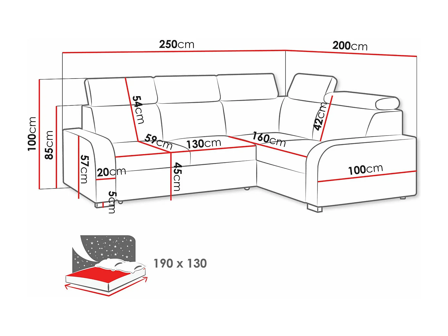 Sofá de canto Etrcala 109, Castanho, Funcionalidade de dormir