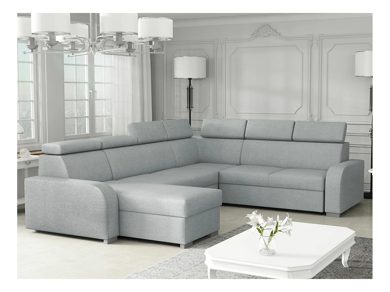 Canapé d'angle Etrcala 110, Gris, Fonction de couchage, Boîte de literie, 315x250x85cm