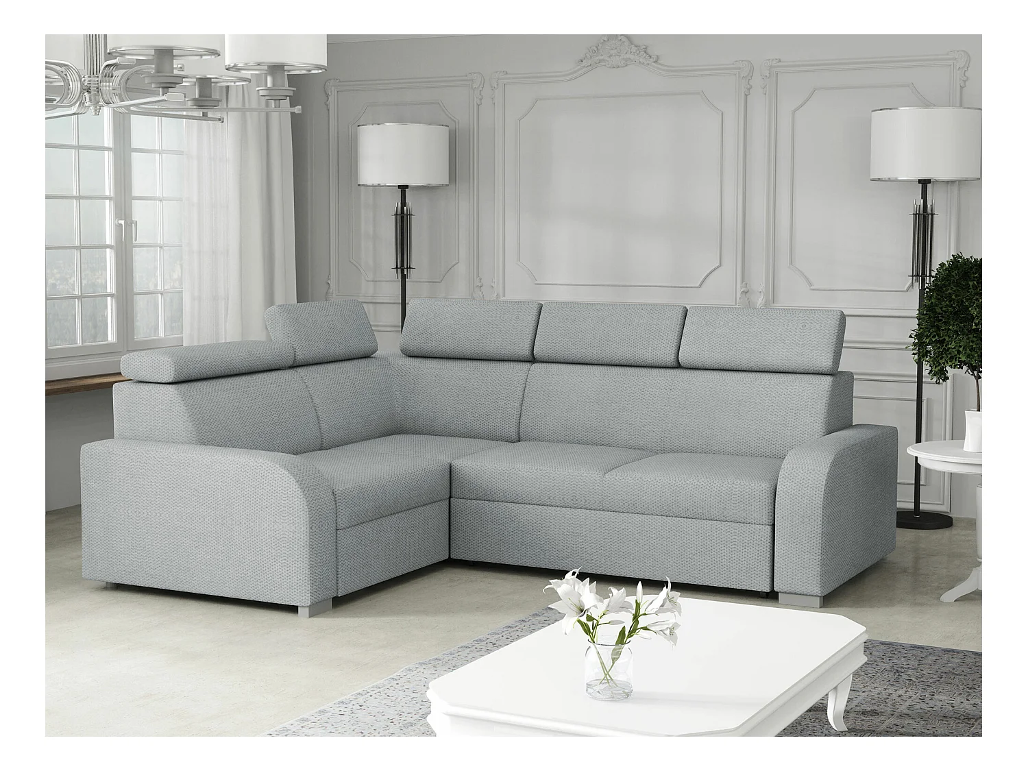 Canapé d'angle Etrcala 109, Gris, Fonction de couchage, 250x200x100cm