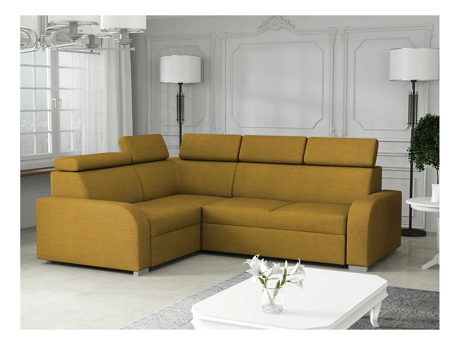 Canapé d'angle Etrcala 109, Jaune, Fonction de couchage, 250x200x100cm