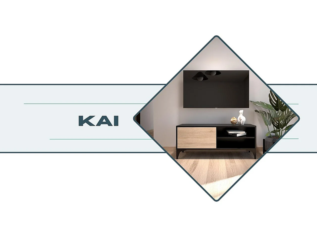 Meuble TV pour Salon Salle à manger en Noir et Sonoma 100x29,5x42,5cm Kai