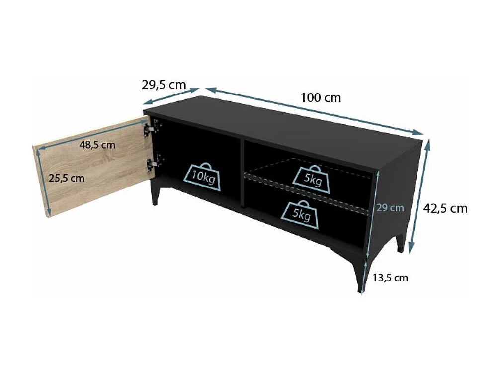 Meuble TV pour Salon Salle à manger en Noir et Sonoma 100x29,5x42,5cm Kai