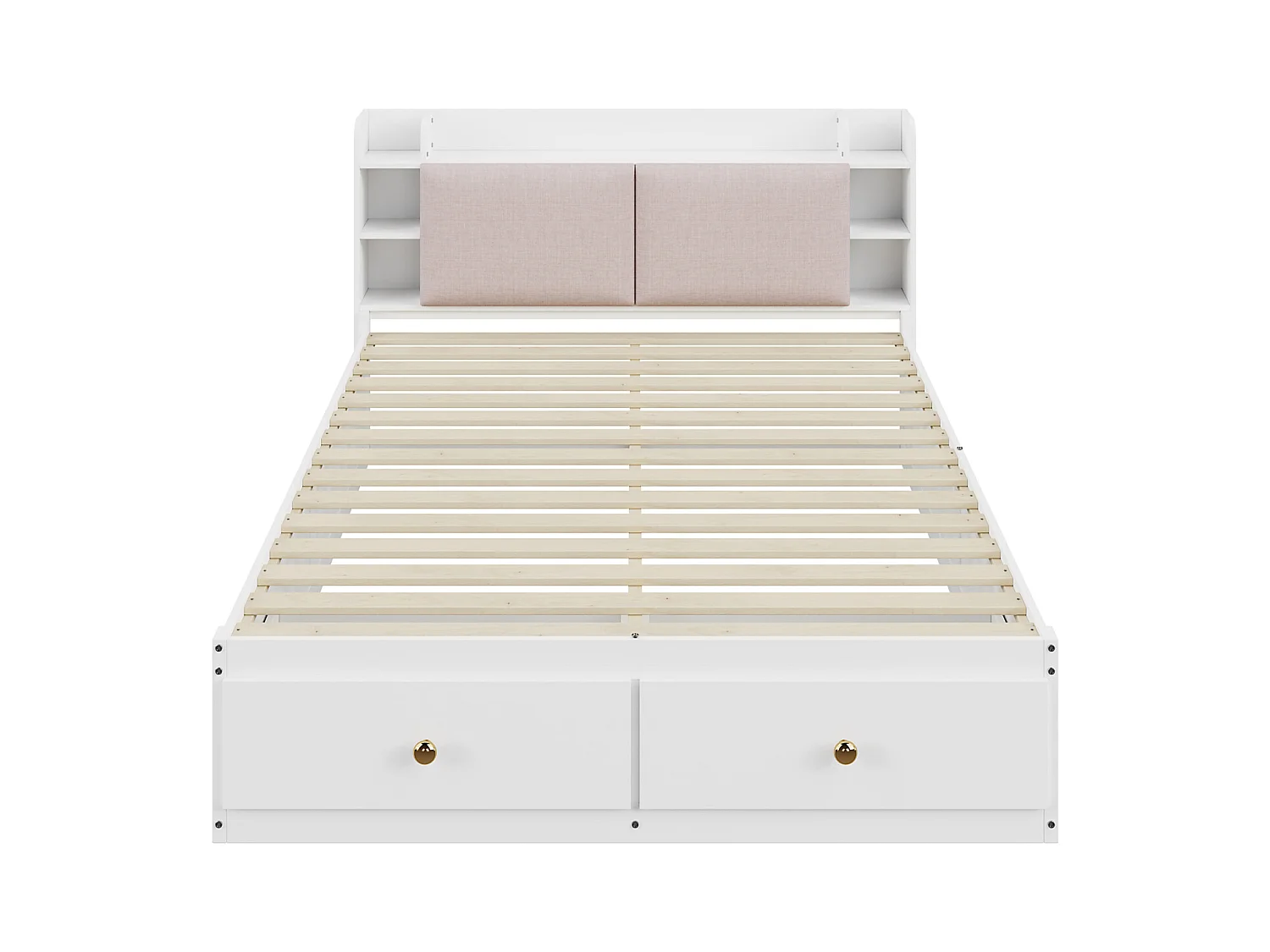 Massief houten combinatiebed - 140x200cm - Hoofdbord met opbergruimte - met lades, nachtkastje, bankje