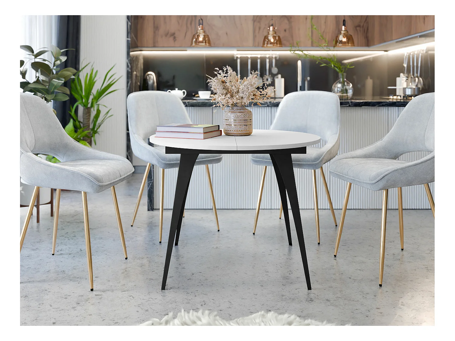 Table Oswego 132, Noir|Blanc, 76cm, Allongement, Stratifié, Métal