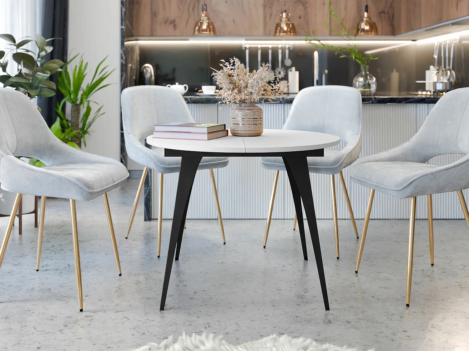 Table Oswego 132, Blanc|Noir, 76cm, Disponible, Stratifié, Métal