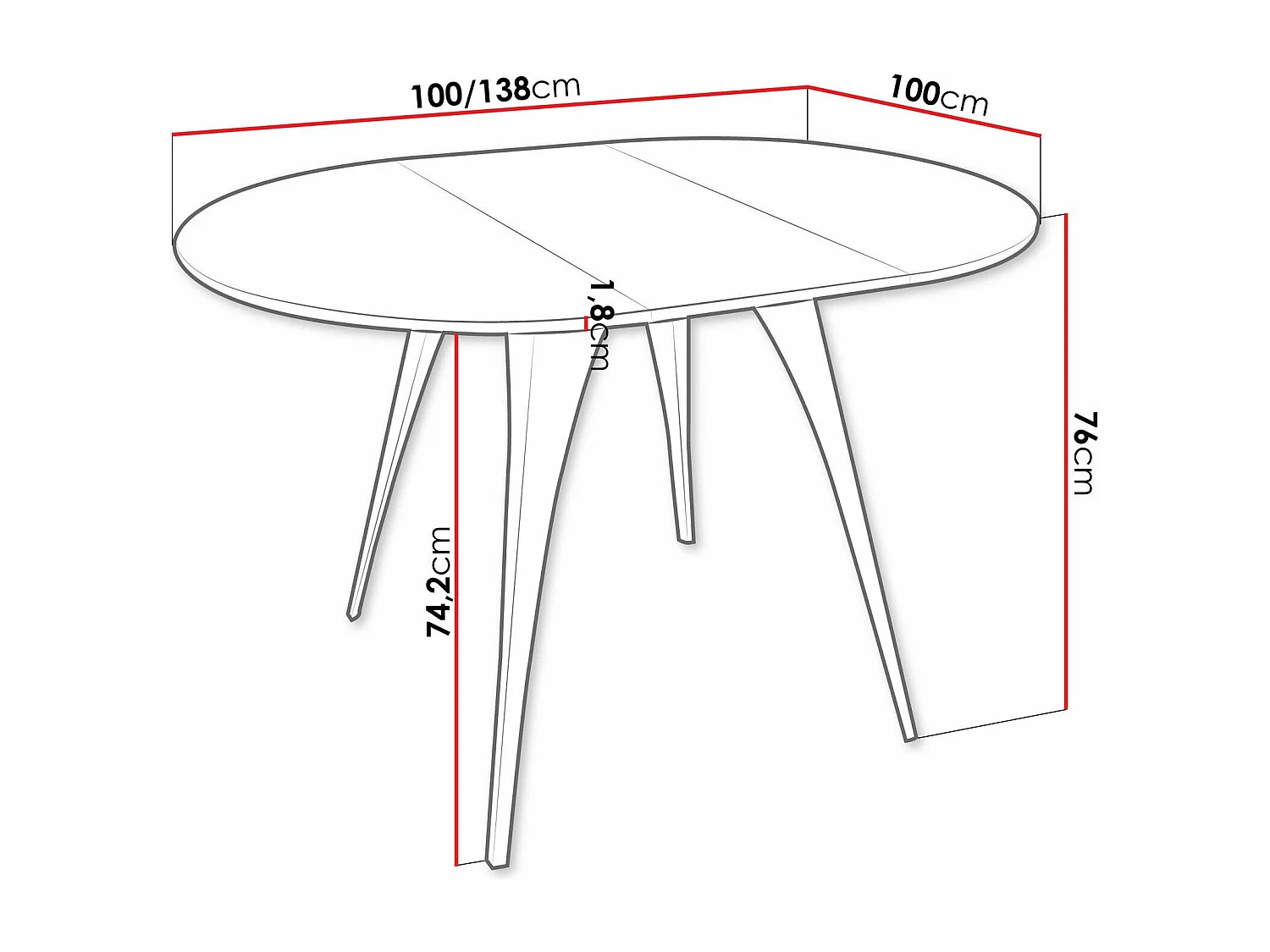Table Oswego 132, Blanc|Noir, 76cm, Disponible, Stratifié, Métal