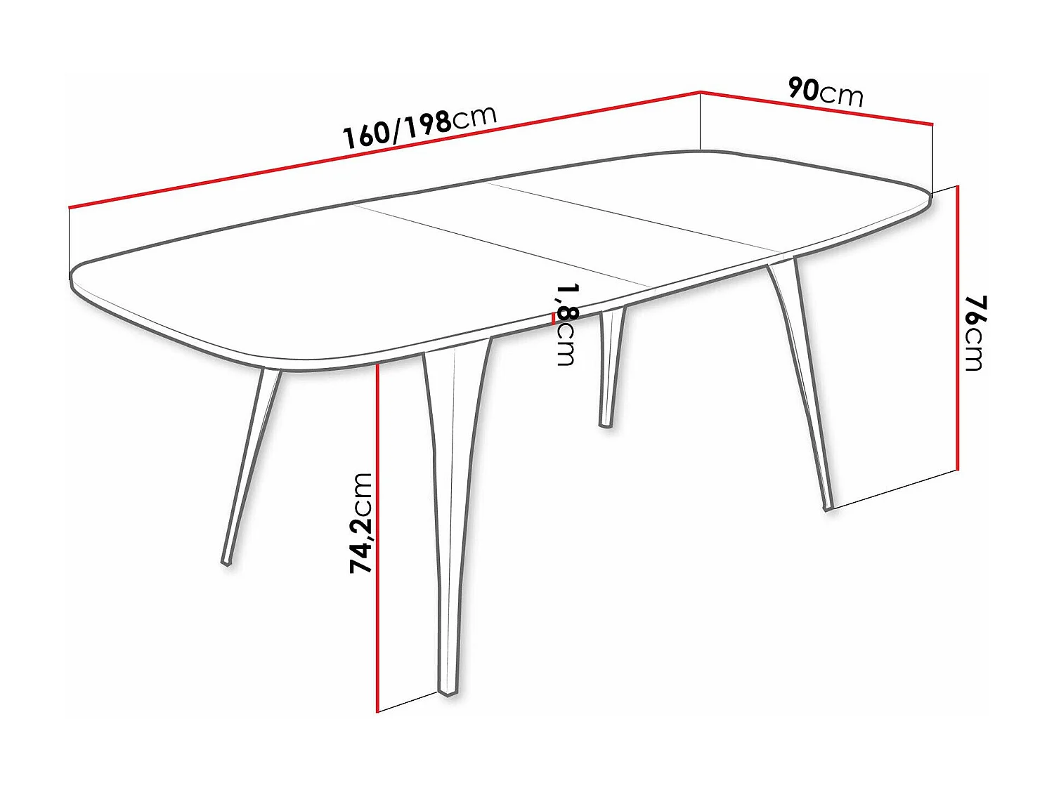 Mesa Oswego 131, Negro|Blanco, 76x90x160cm, Alargamiento, Aglomerado laminado, Metal