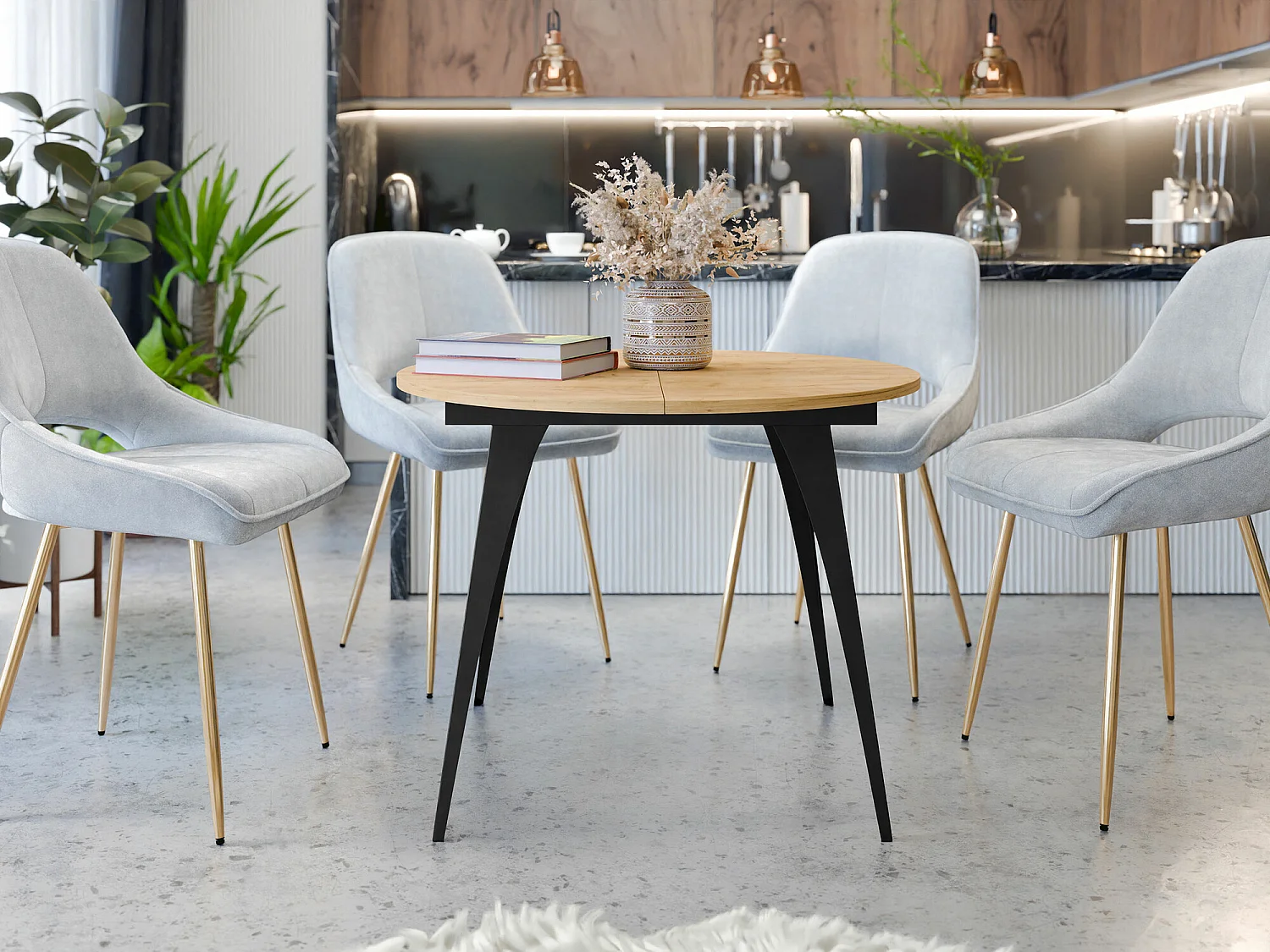 Mesa Oswego 132, Extensível, Placa de aglomerado laminado, Metal