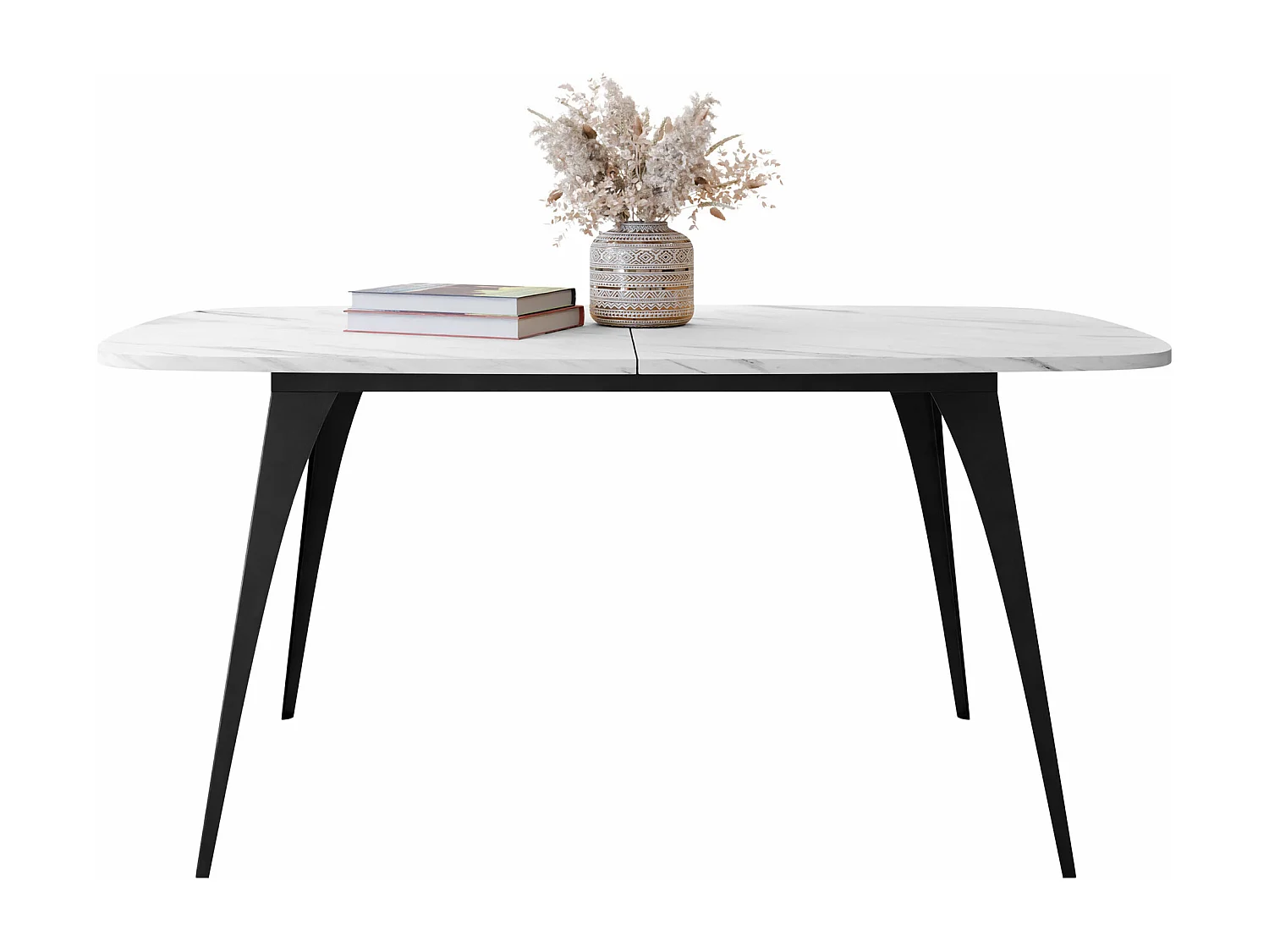 Table Oswego 131, Marbre blanc|Noir, 76x90x160cm, Disponible, Stratifié, Métal