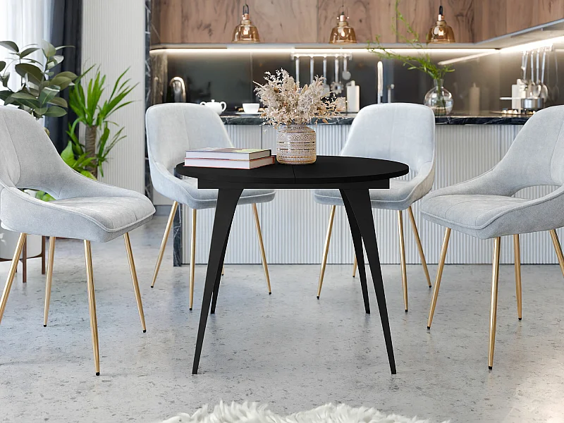 Mesa Oswego 132, Negro, 76cm, Alargamiento, Aglomerado laminado, Metal