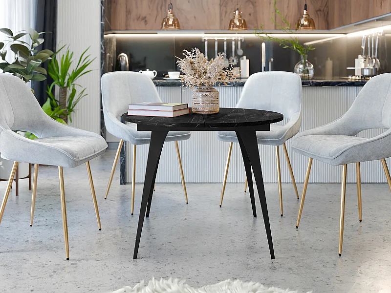 Table Oswego 132, Marbre noir|Noir, 76cm, Disponible, Stratifié, Métal