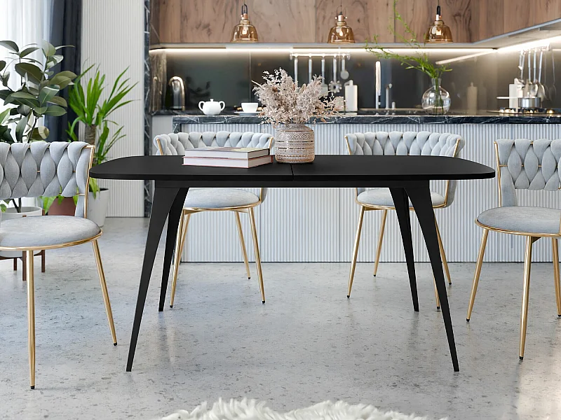 Table Oswego 131, Noir, 76x90x160cm, Disponible, Stratifié, Métal