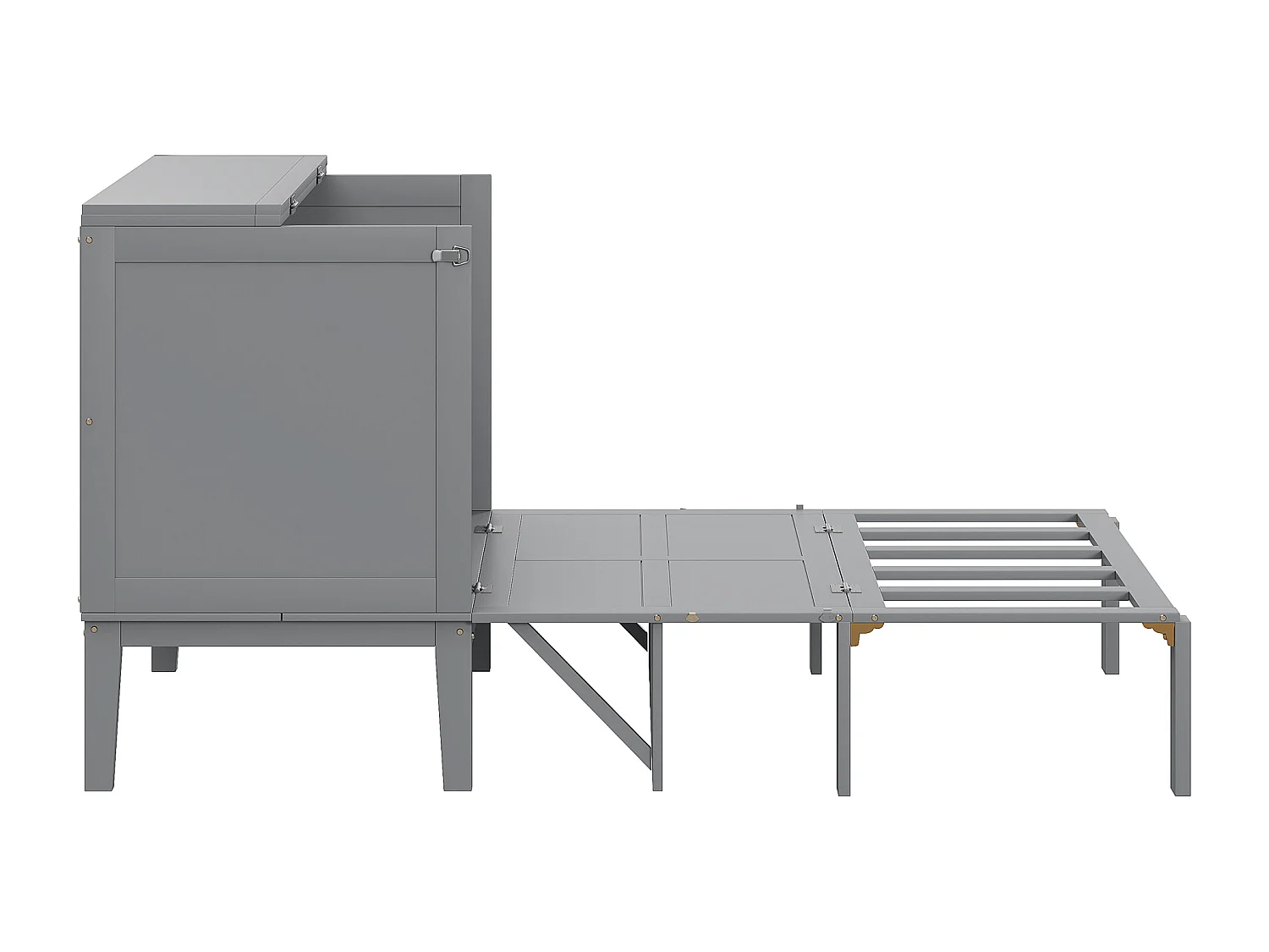 Bedkast 90x200 cm, met lattenbodem, opklapbaar bedkast, afmetingen na opvouwen: 70x90cm, zonder matras, hout, grijs