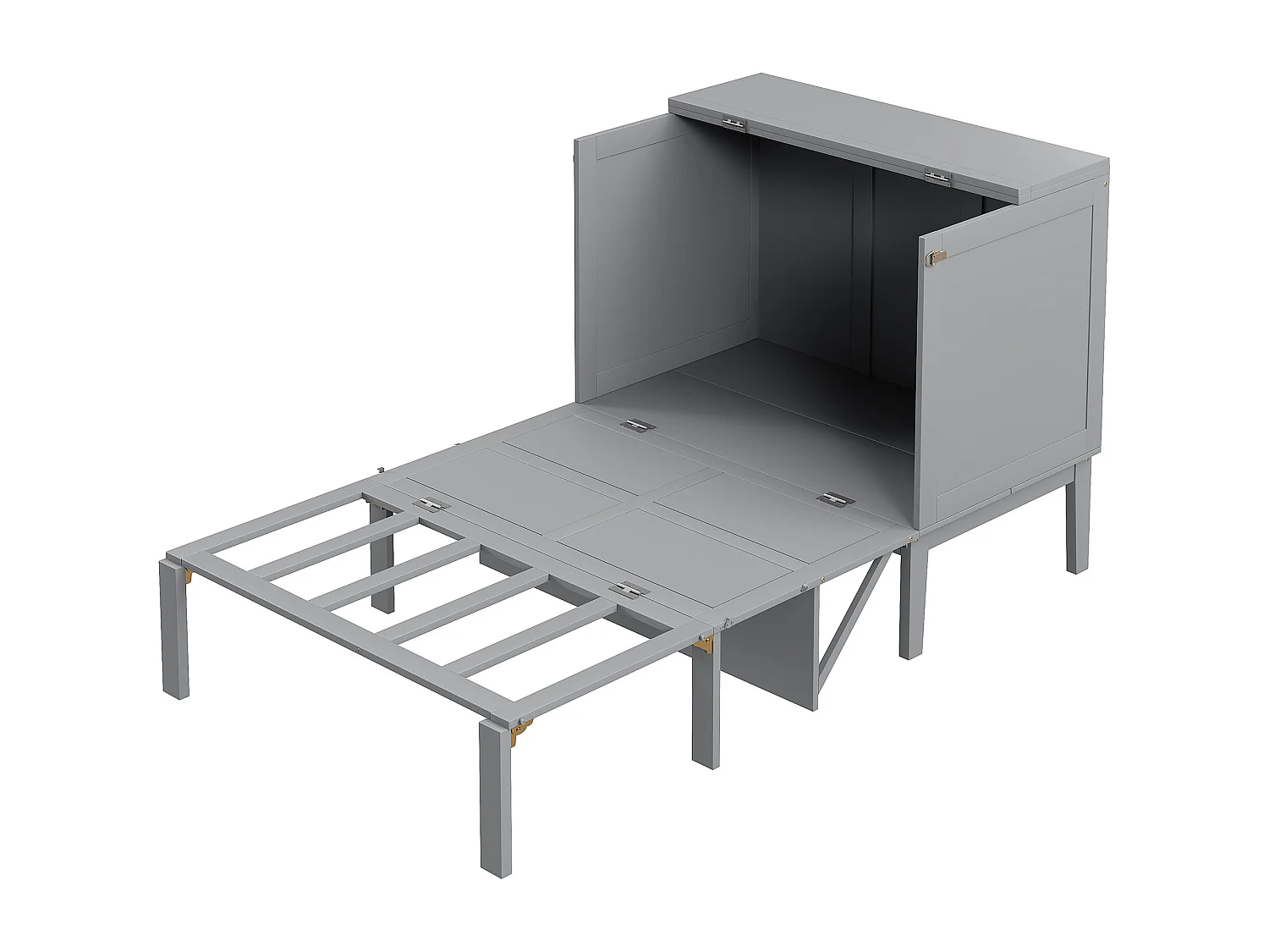 Bedkast 90x200 cm, met lattenbodem, opklapbaar bedkast, afmetingen na opvouwen: 70x90cm, zonder matras, hout, grijs