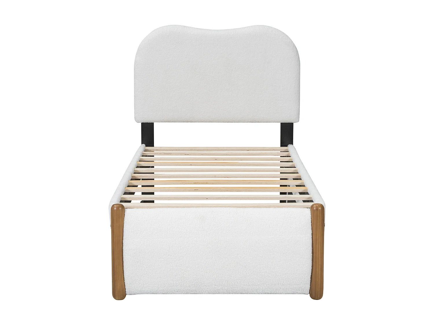 Uitschuifbed 90x200cm+90x190cm, gestoffeerd vlak bed met lattenbodem en hoofdbord, pluche stof, wit