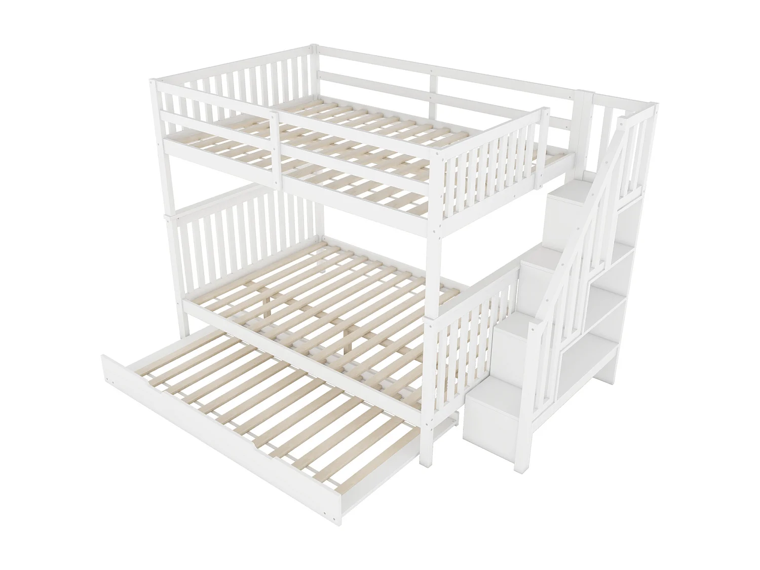 Lit superposé 140*200cm, étagère escalier, équipé d'un lit gigogne gigogne, garde-corps hauts, certifié EN747-1, blanc