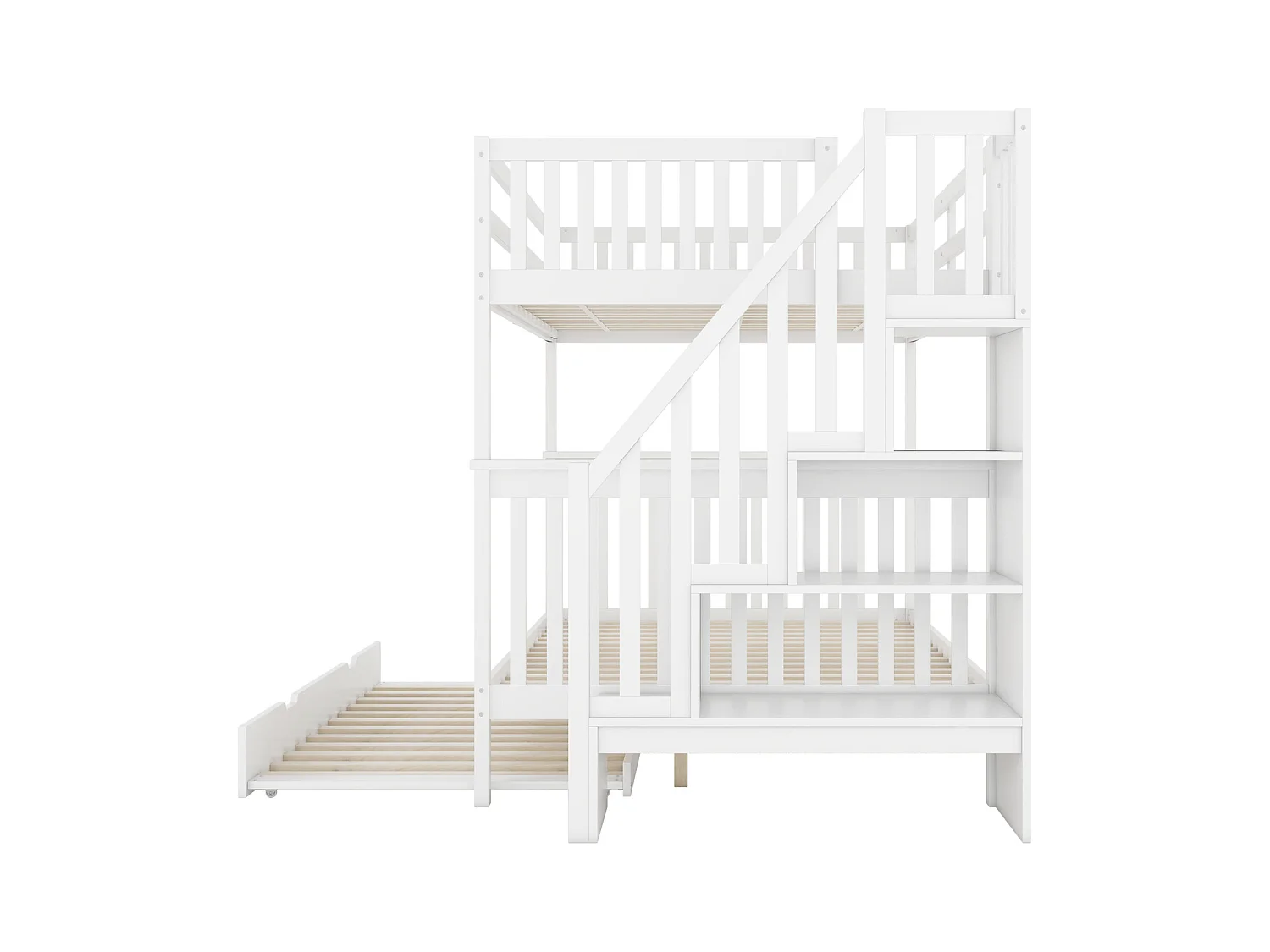 Lit superposé 140*200cm, étagère escalier, équipé d'un lit gigogne gigogne, garde-corps hauts, certifié EN747-1, blanc