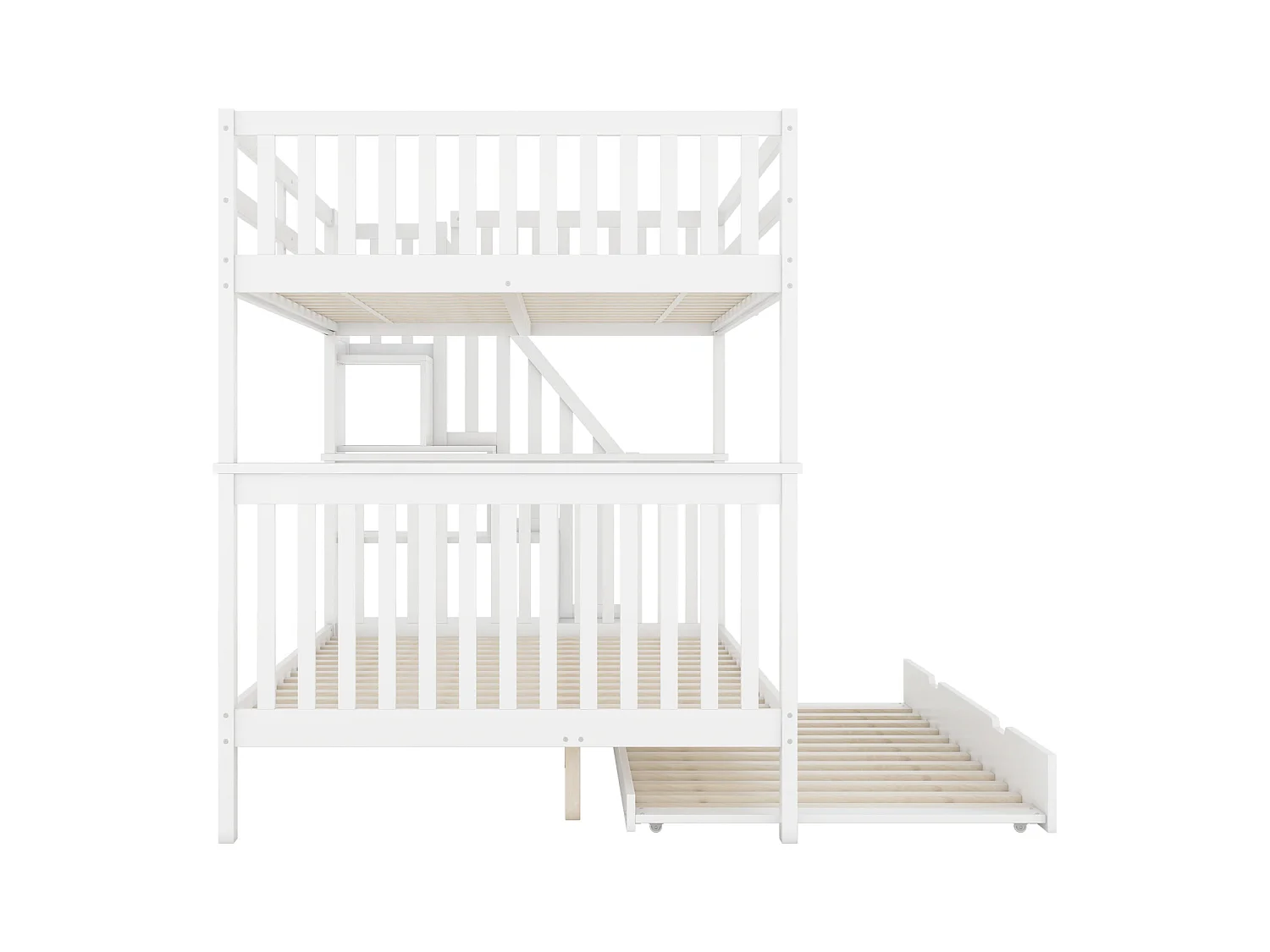 Lit superposé 140*200cm, étagère escalier, équipé d'un lit gigogne gigogne, garde-corps hauts, certifié EN747-1, blanc