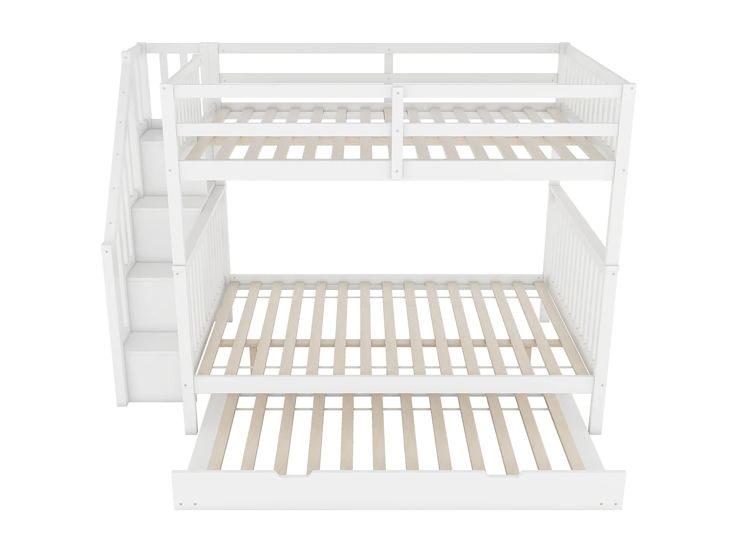 Lit superposé 140*200cm, étagère escalier, équipé d'un lit gigogne gigogne, garde-corps hauts, certifié EN747-1, blanc