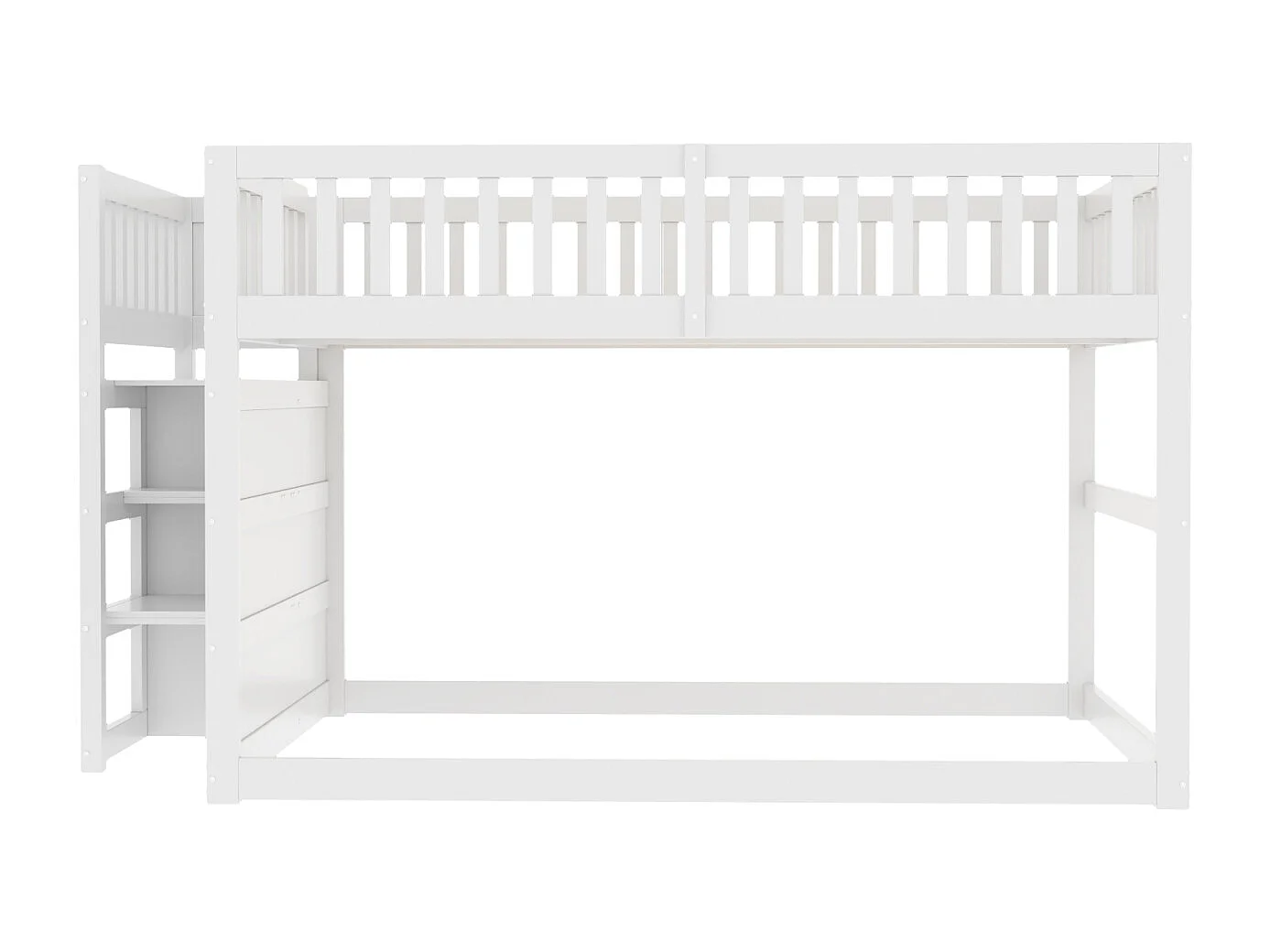 Lit superposé bas Lit enfant 140 x 200 cm en bois avec compartiments de rangement ouverts et clôture, blanc