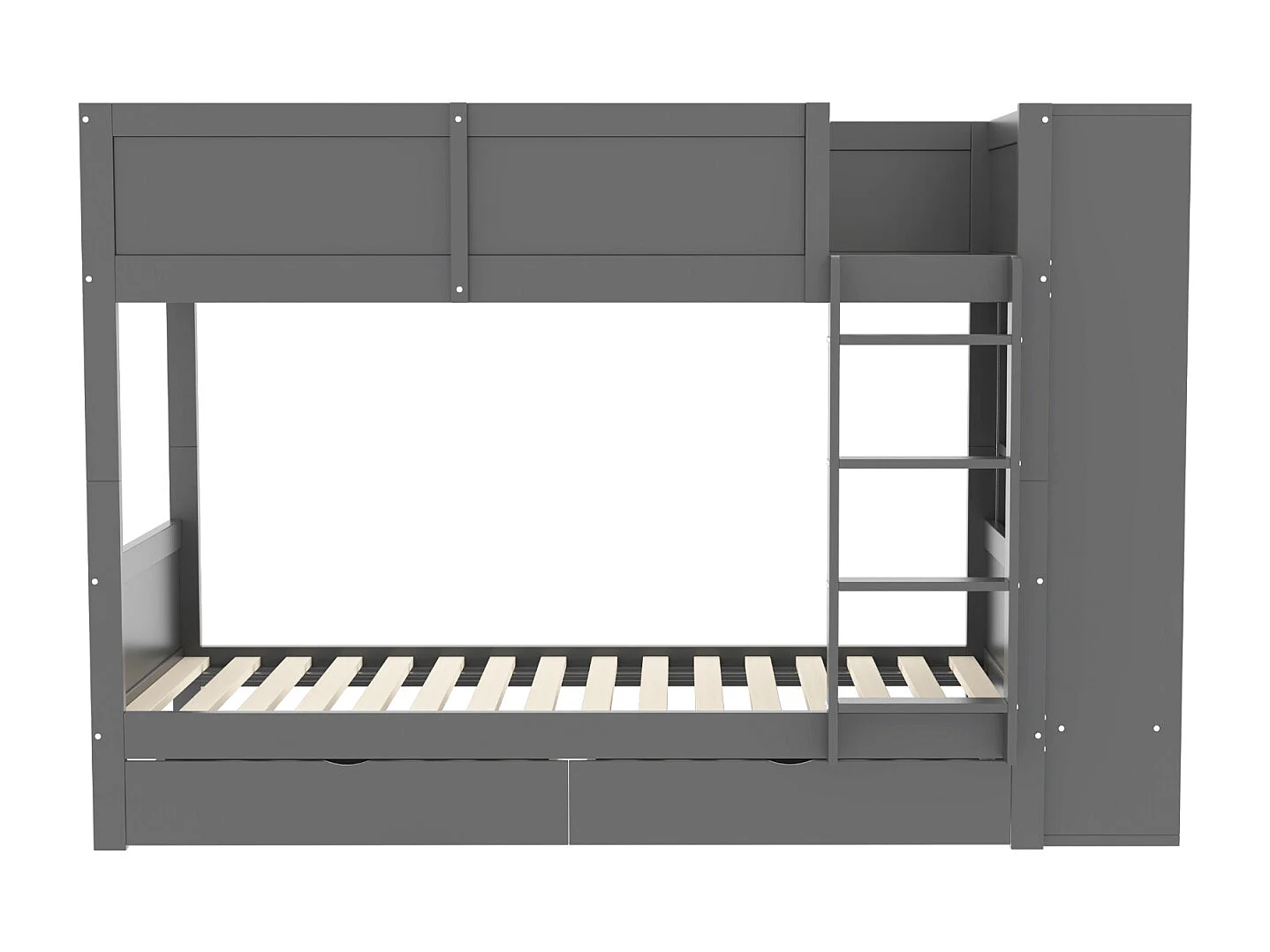 Litera de 90 x 200 cm, cama infantil con mueble de almacenaje, dos cajones, somier de láminas, gris