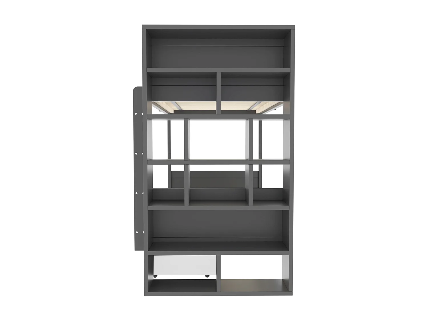 Litera de 90 x 200 cm, cama infantil con mueble de almacenaje, dos cajones, somier de láminas, gris
