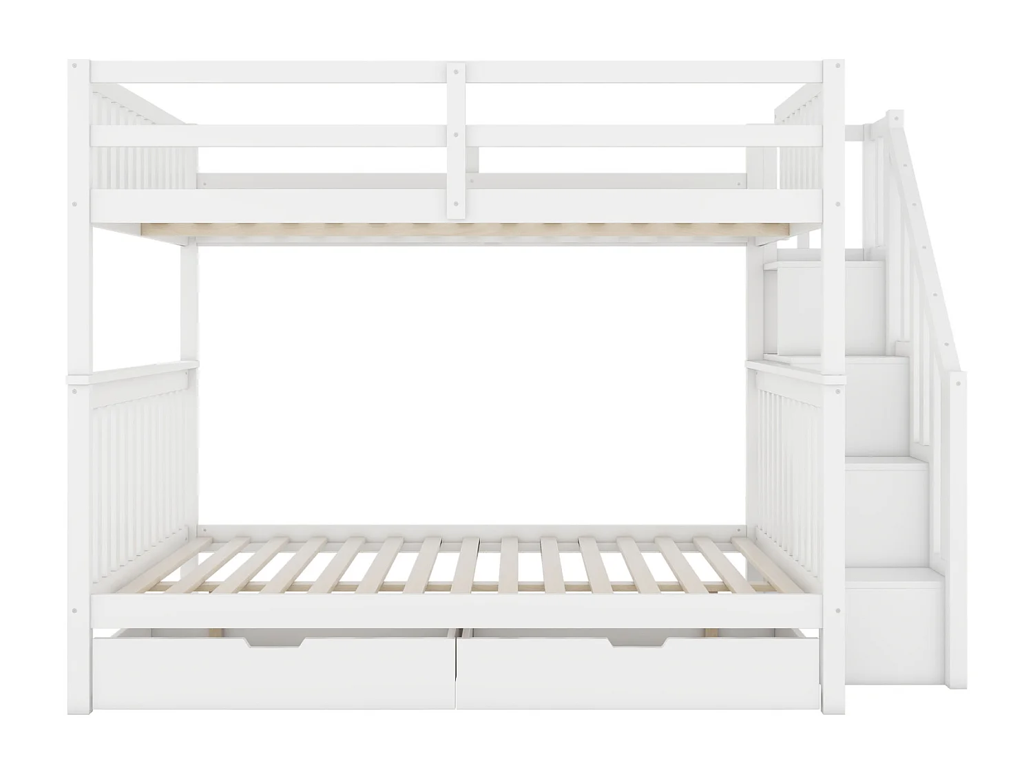 Stapelbed van grenenhout - met 2 lades en opbergtrap - Wit - 140x200cm