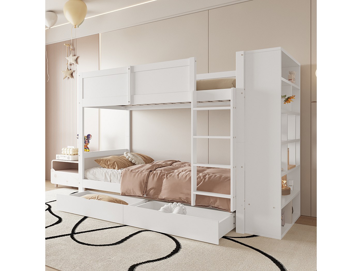 Lit Superposé 90x200 Cm, Avec 2 Tiroirs, Bureau, Toboggan, Escalier De Rangement Sommier A Lattes En Bois Cloture De Securite Lit Enfants Gris 84196524