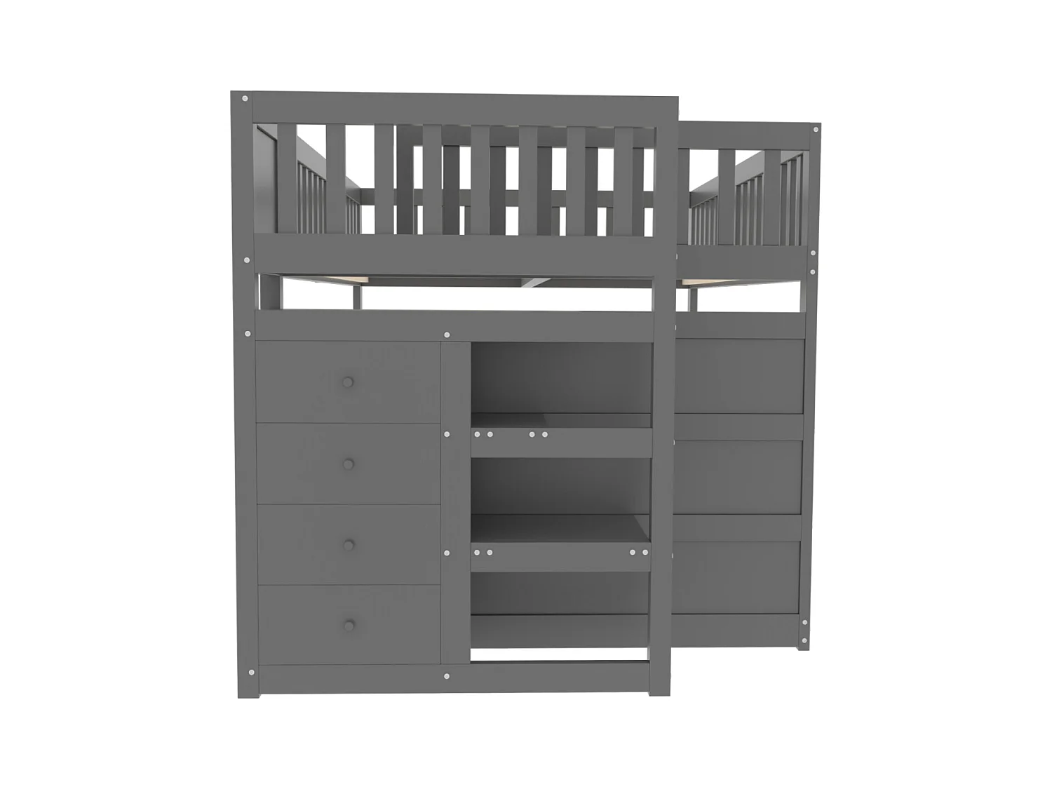 Lit superposé bas Lit enfant 140 x 200 cm en bois avec compartiments de rangement ouverts et clôture, gris