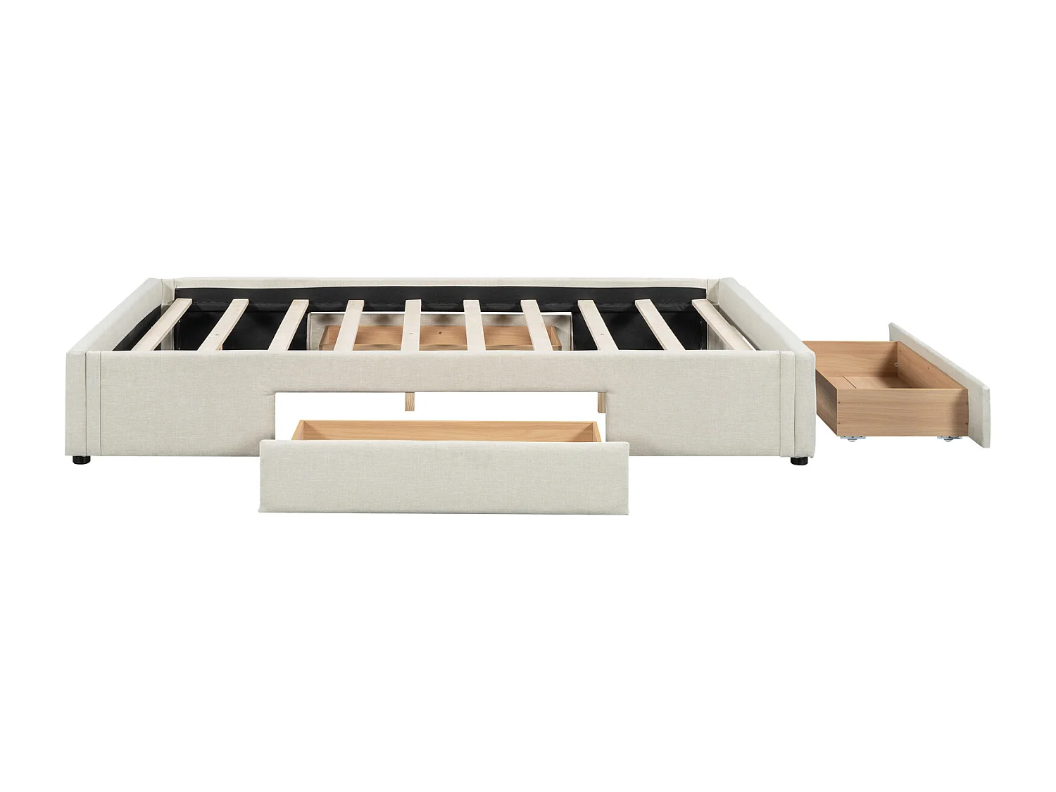 Struttura letto con 3 cassetti, con rete a doghe, senza testiera, beige 140x200cm