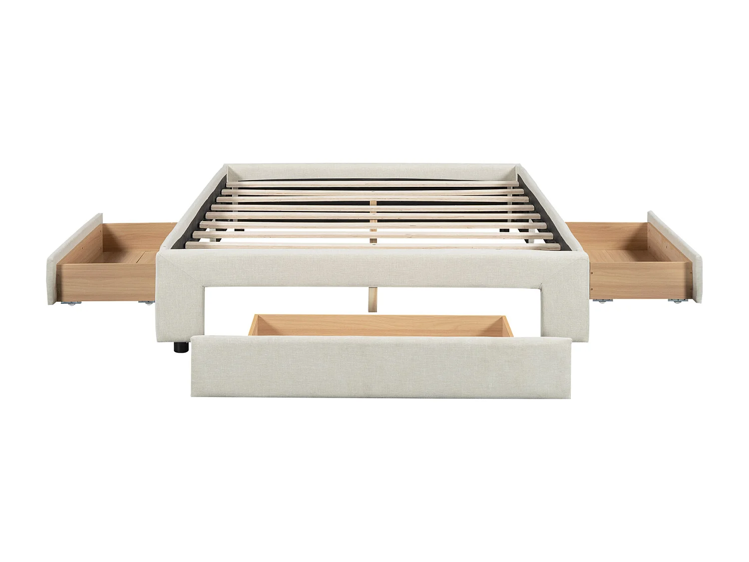 Struttura letto con 3 cassetti, con rete a doghe, senza testiera, beige 140x200cm