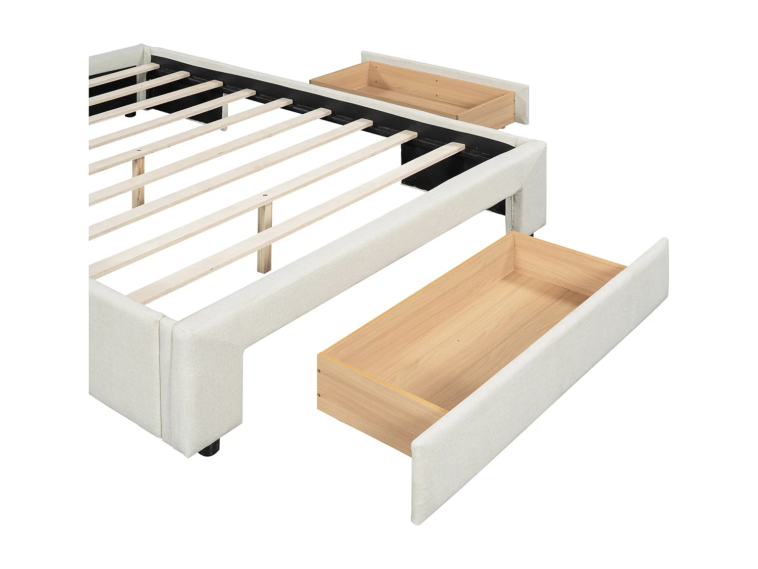 Struttura letto con 3 cassetti, con rete a doghe, senza testiera, beige 140x200cm