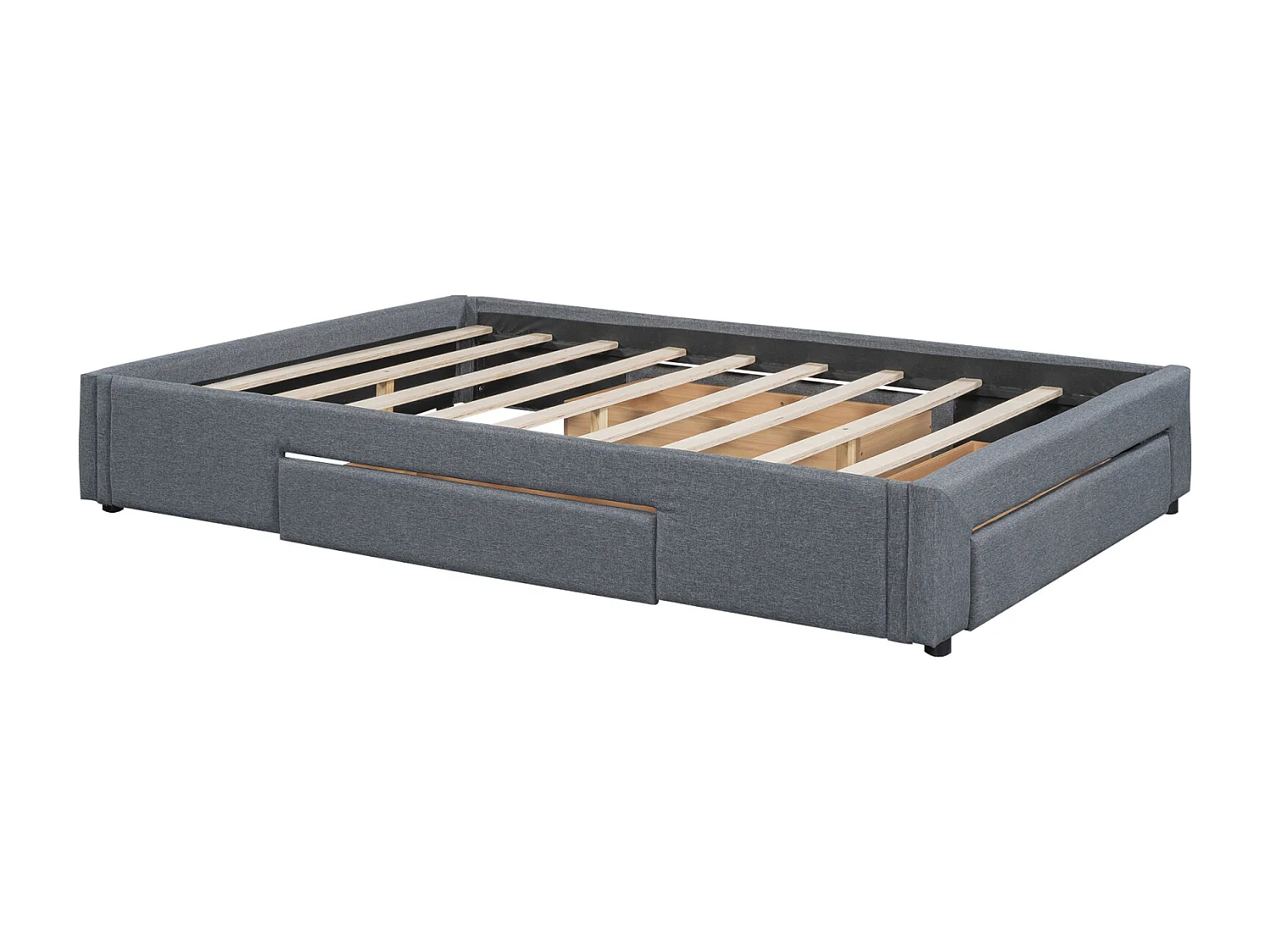 Cadre de lit avec 3 tiroirs, avec sommier à lattes, sans tête de lit, gris 140x200cm