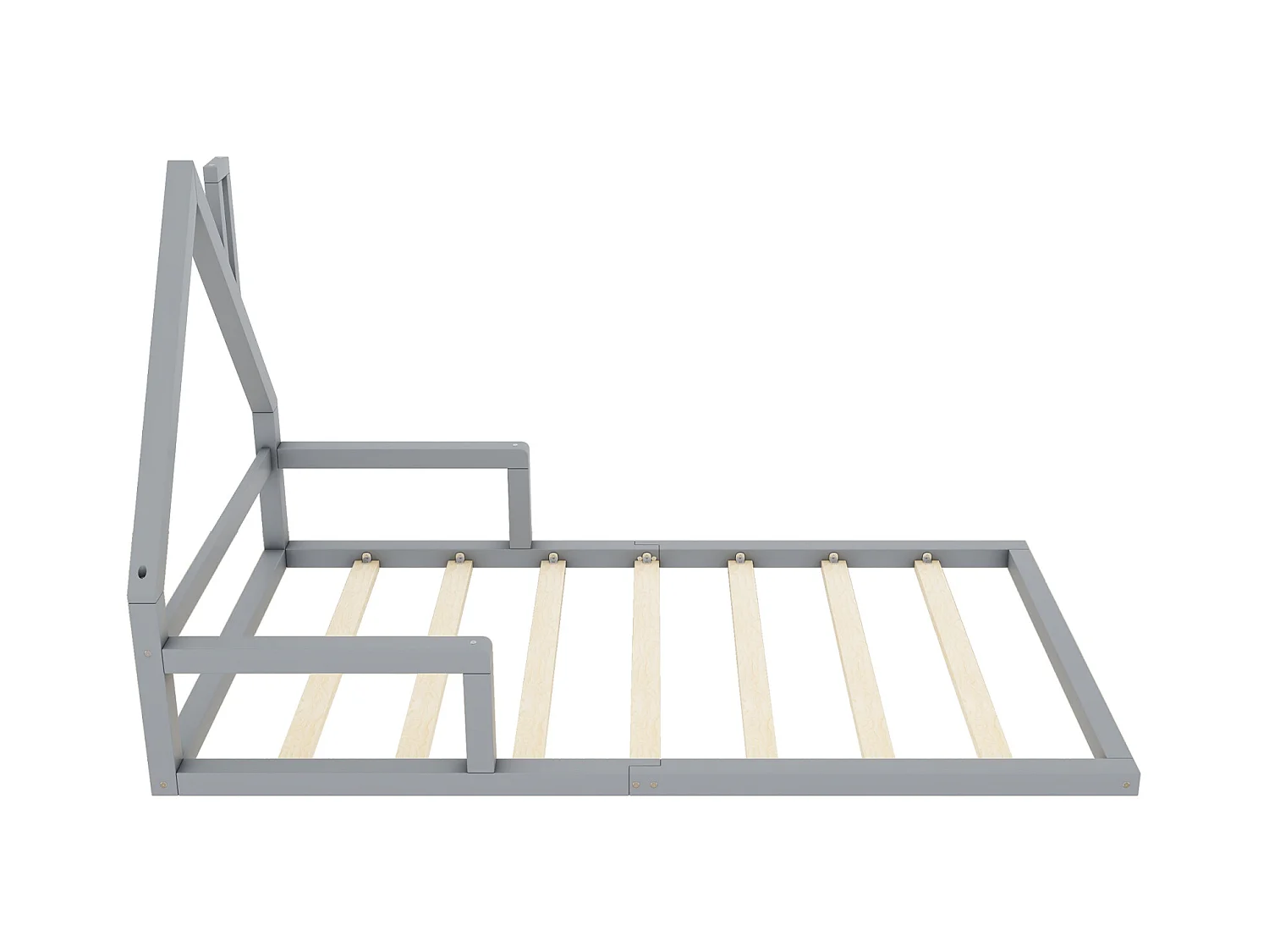 Lit cabane 90x200cm, lit enfant plat en forme maison avec sommier à lattes, en pin massif, blanc