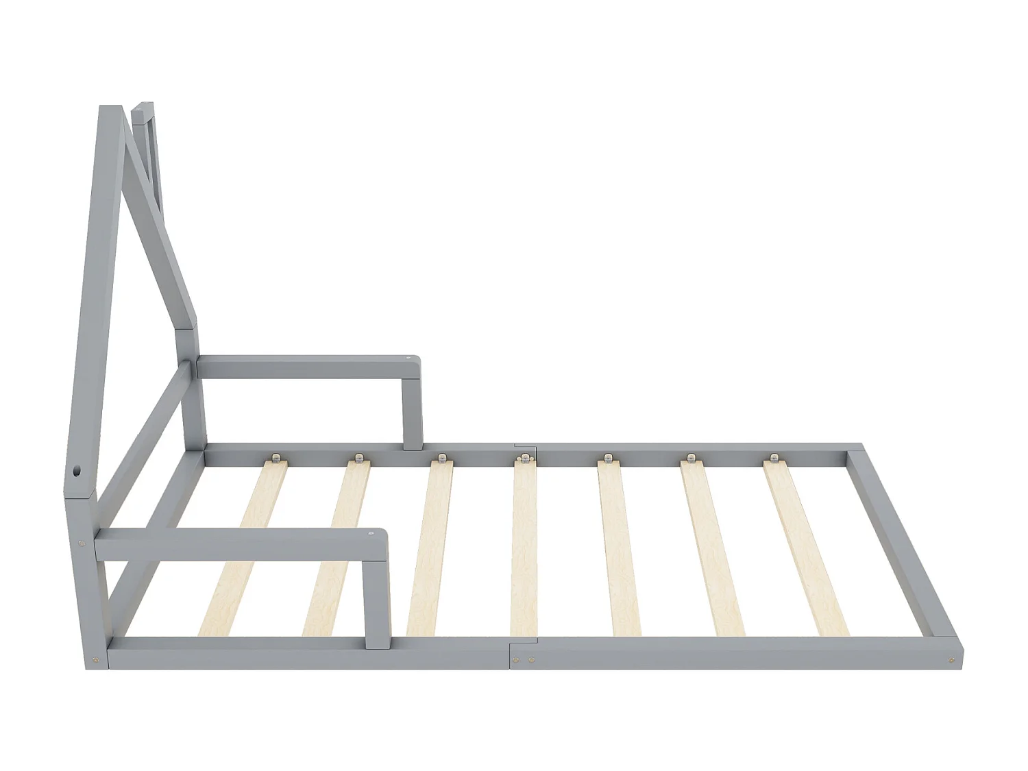 Lit cabane 90x200cm, lit enfant plat en forme maison avec sommier à lattes, en pin massif, blanc