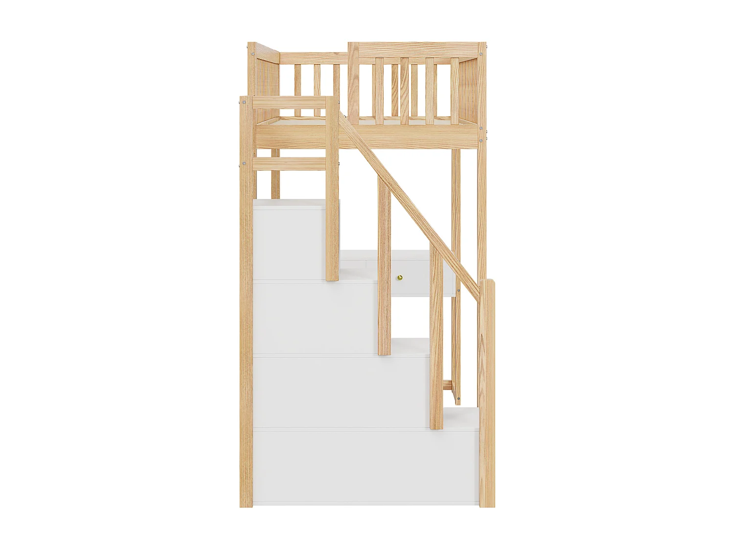 Hoogslaper - 90x200 cm - met tafel, veilige opbergtrap, massief grenenhouten bedframe voor kinderen en tieners Hout + Wit