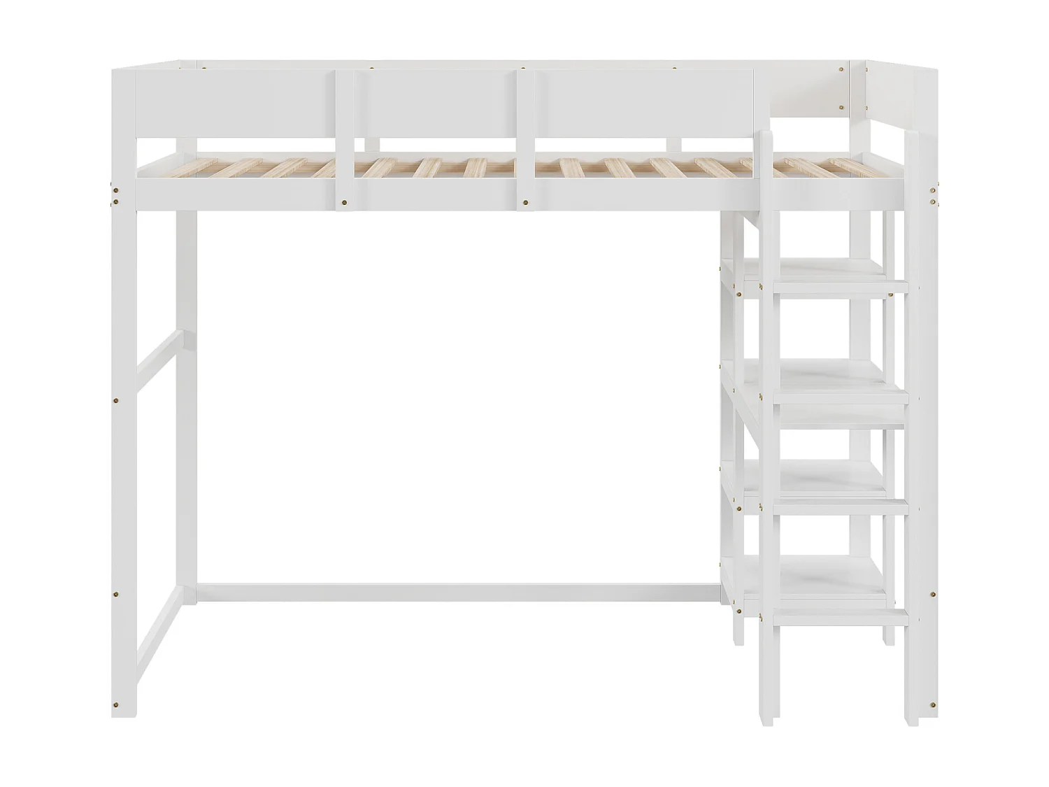Lit mezzanine enfant 90 x 200 cm, avec étagère de rangement, cadre de lit en pin massif, sommier à lattes, lit pour enfants et adolescents, Blanc