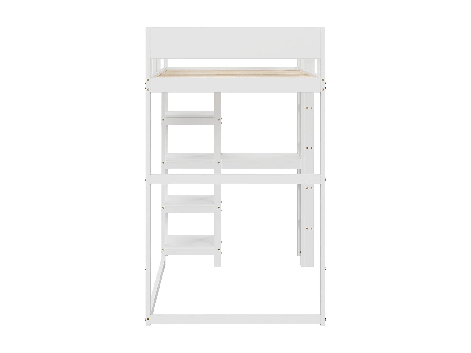 Lit mezzanine enfant 90 x 200 cm, avec étagère de rangement, cadre de lit en pin massif, sommier à lattes, lit pour enfants et adolescents, Blanc