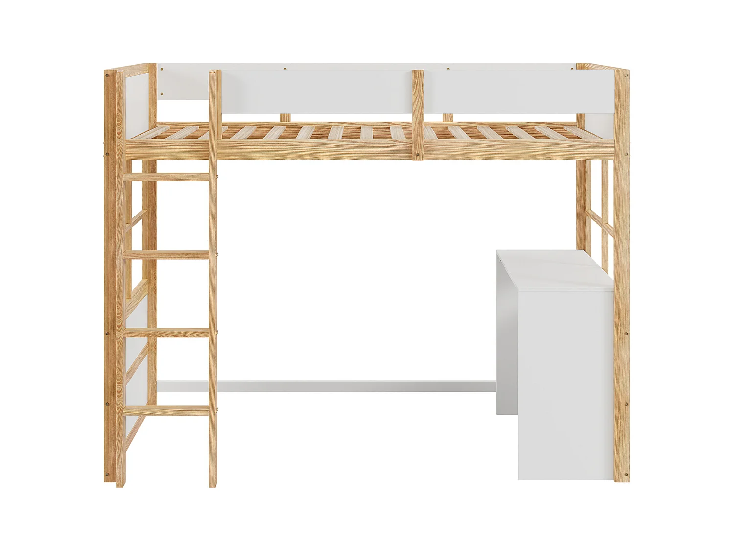 Letto a soppalco in legno 90*200cm, scale di sicurezza, con tavolo, design recinzione alta, letto singolo, lettino per bambini, legno+bianco