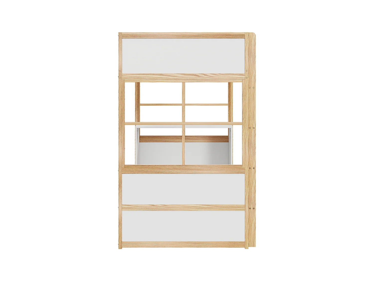 Hochbett aus Holz 90*200cm, Sicherheitstreppe, mit Tisch, Hochzaun-Design, Einzelbett, Babybett, Holz + Weiß