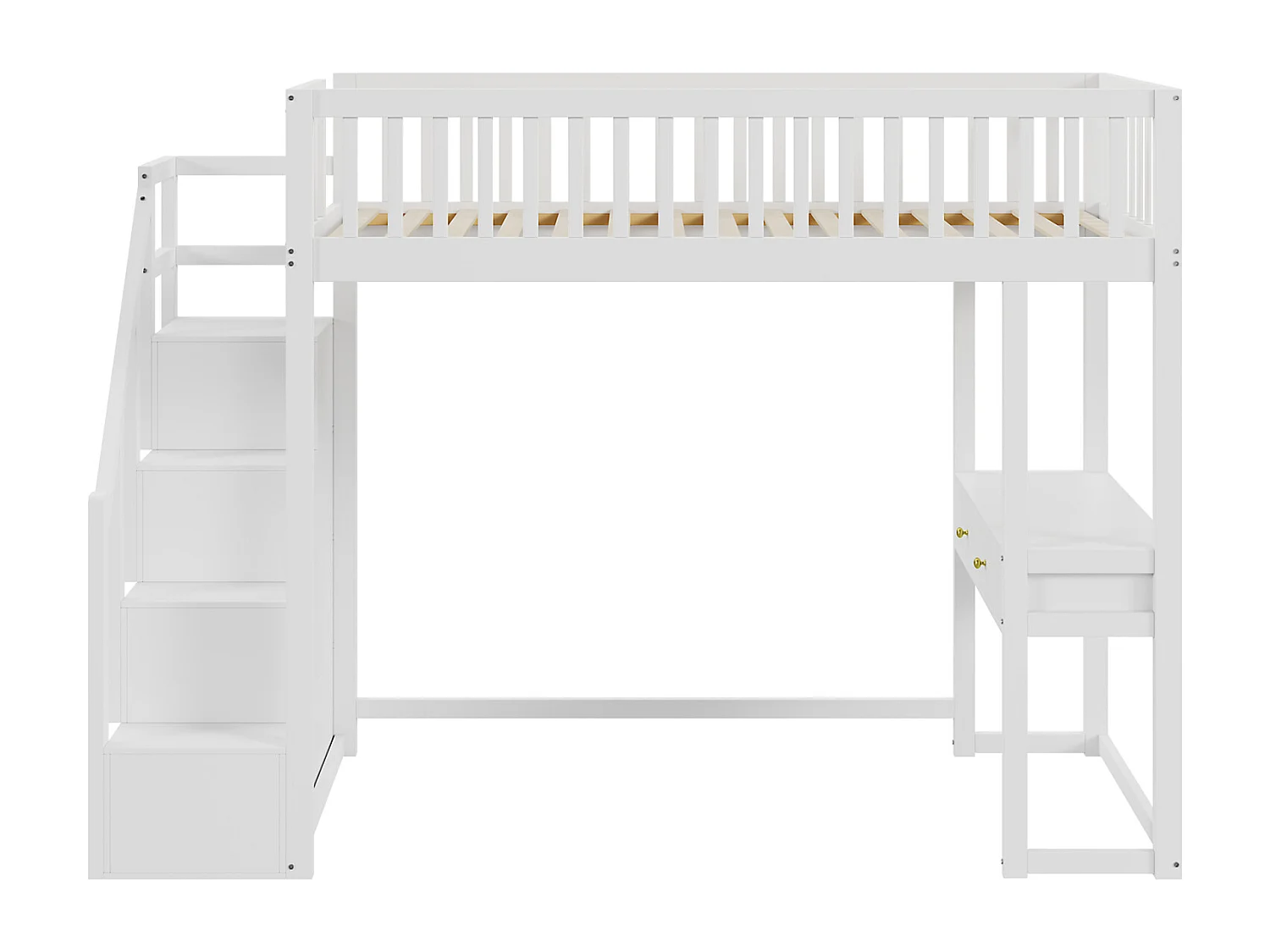 Lit mezzanine - 90x200 cm - avec table, escalier de rangement sécurisé, cadre de lit en bois de pin massif pour enfants et adolescents blanc