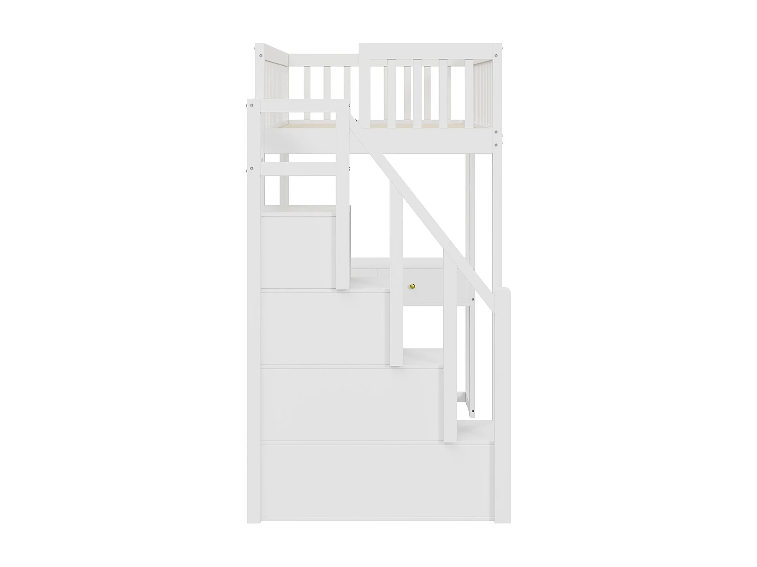 Lit mezzanine - 90x200 cm - avec table, escalier de rangement sécurisé, cadre de lit en bois de pin massif pour enfants et adolescents blanc