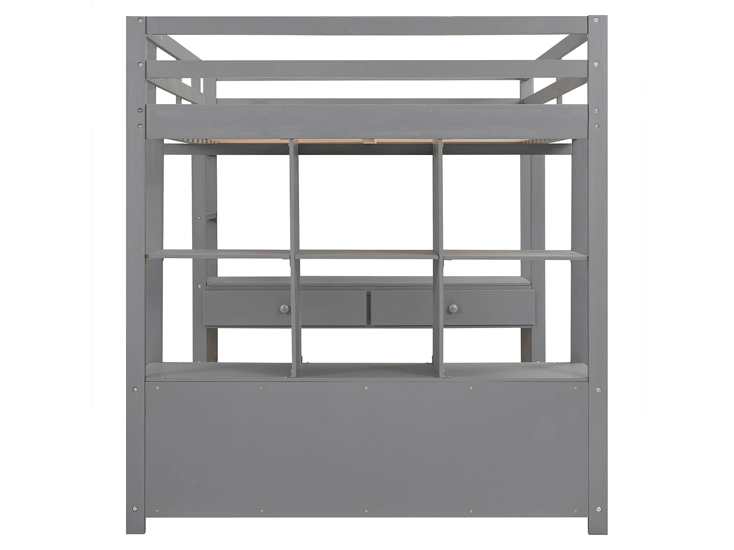 Cama alta de 140x200 cm para crianças - cama elevada com gavetas de arrumação, secretária e estante de arrumação por baixo da cama - cinzento