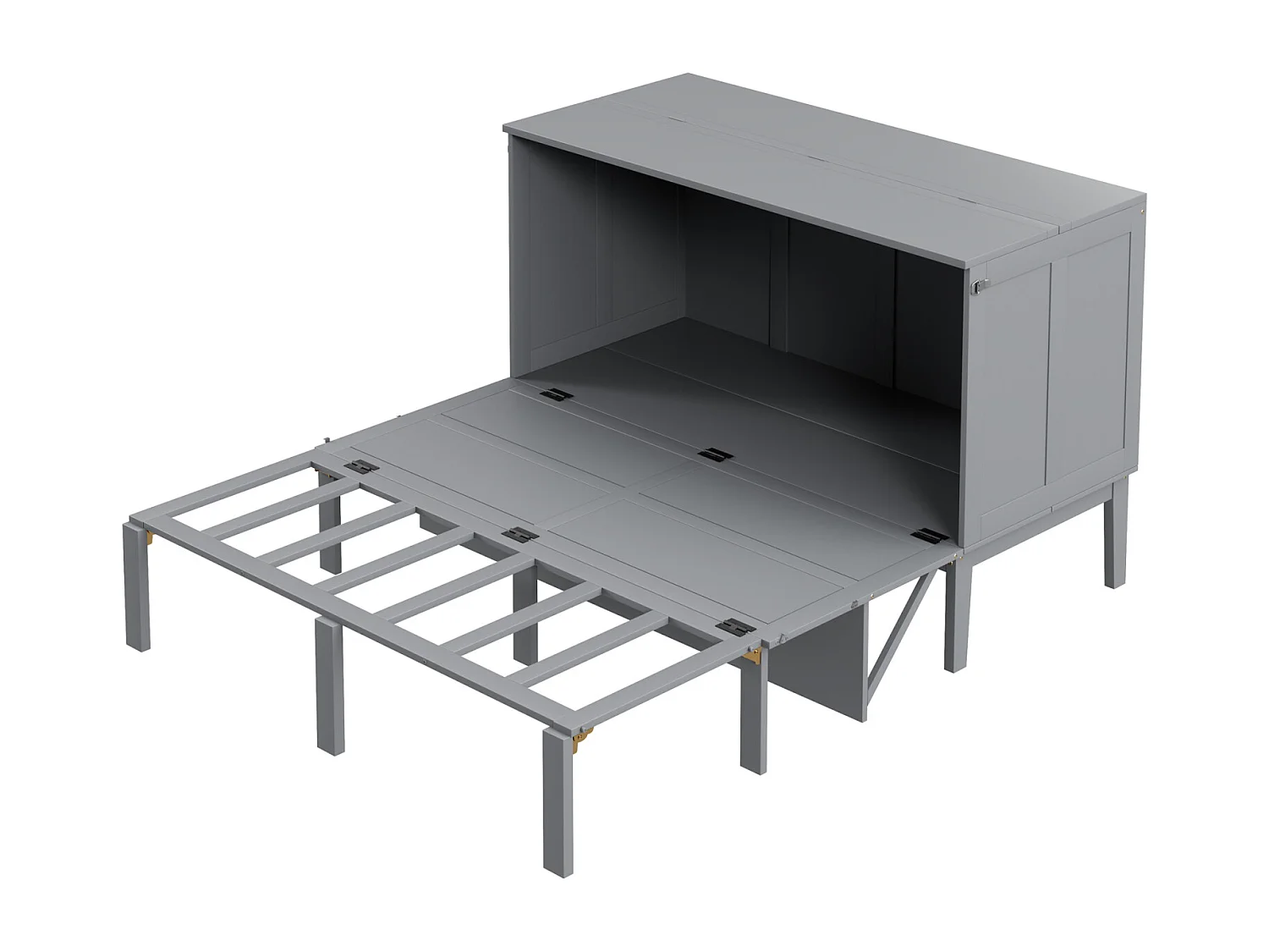 Ausziehbares Bett 140 x 200 cm, mit Lattenrost, klappbares Schrankbett, Maße nach dem Zusammenklappen: 70 x 140 cm, ohne Matratze, Holz, grau