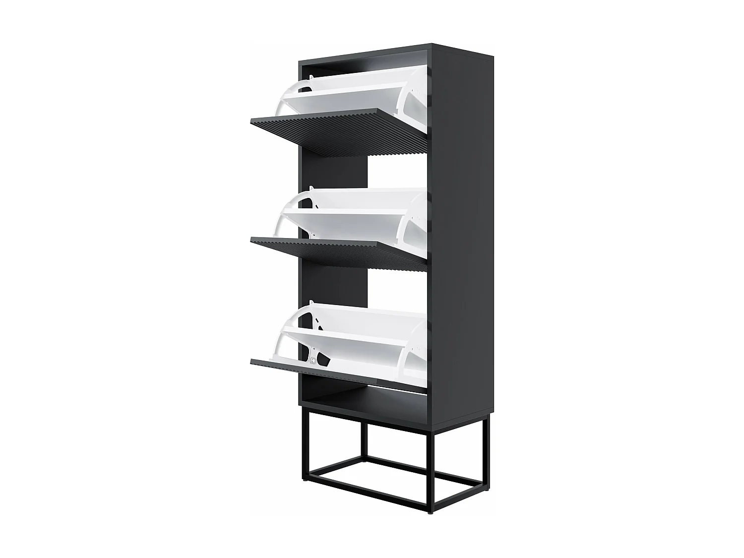 3-deurs schoenenkast - 50x30x125 cm - zwart met zwarte poten - VELDIO