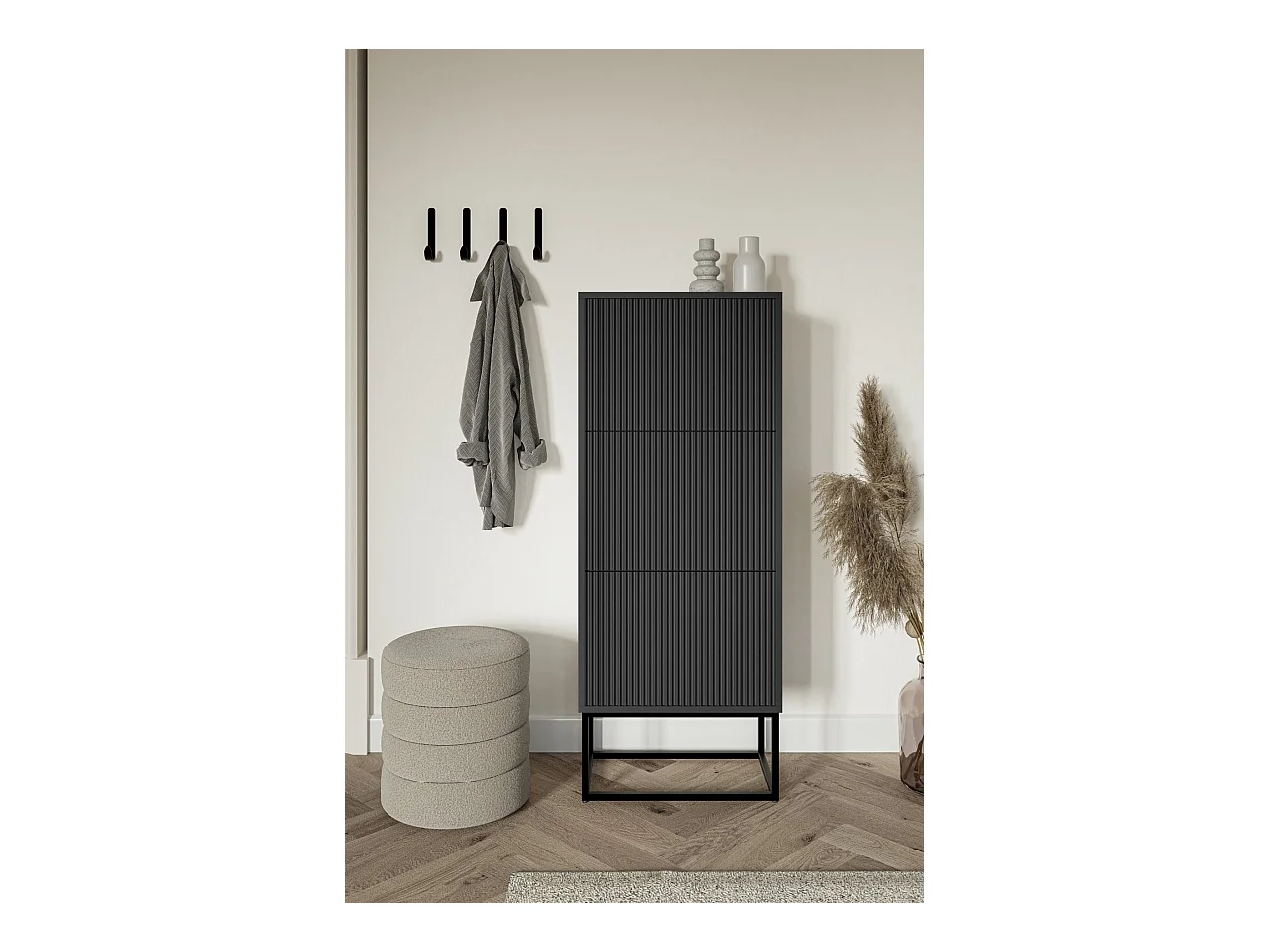 Meuble à chaussures - 3 portes - noir - pieds noirs - 50x30x125 cm - VELDIO