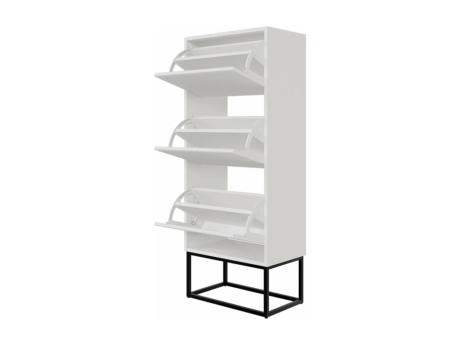 Schuhschrank mit 3 Klappen - Weiß mit schwarzem Metallgestell - 50 cm - VELDIO