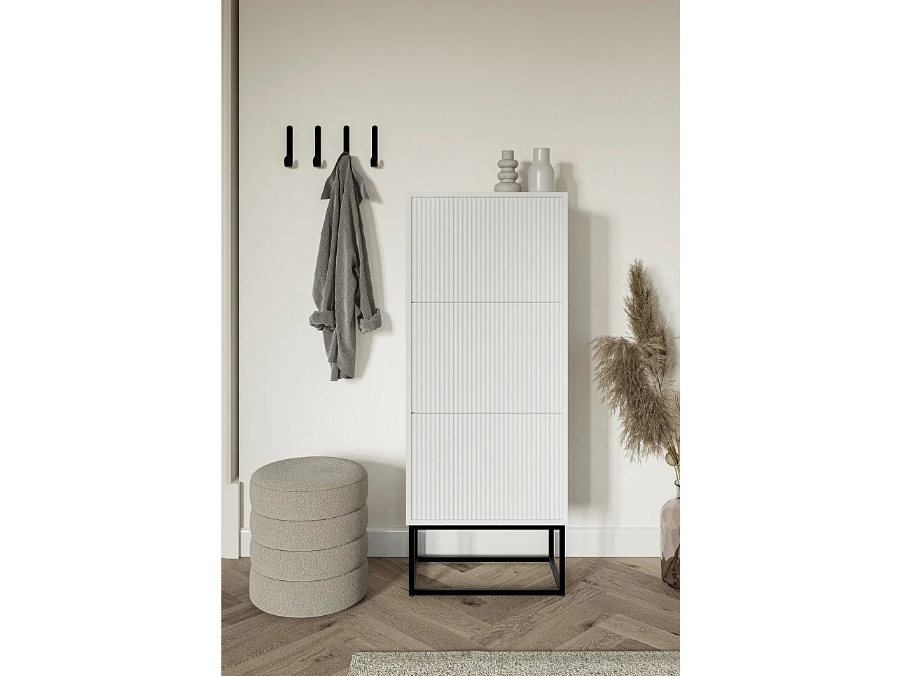 Meuble à chaussures - 3 portes - blanc - pieds noirs - 50x30x125 cm - VELDIO