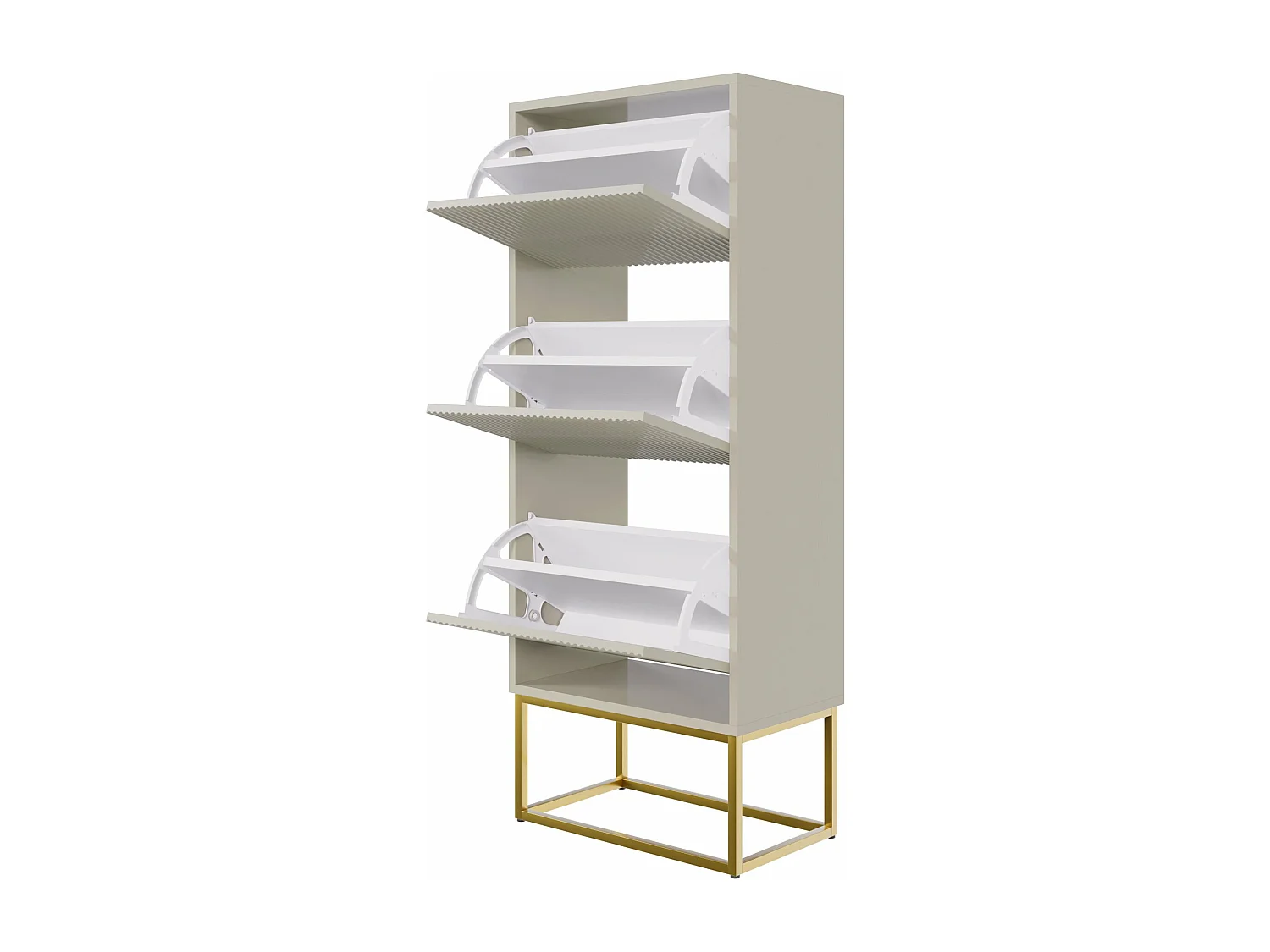 Schuhschrank mit 3 Klappen - Greige mit goldenem Metallgestell - 50 cm - VELDIO