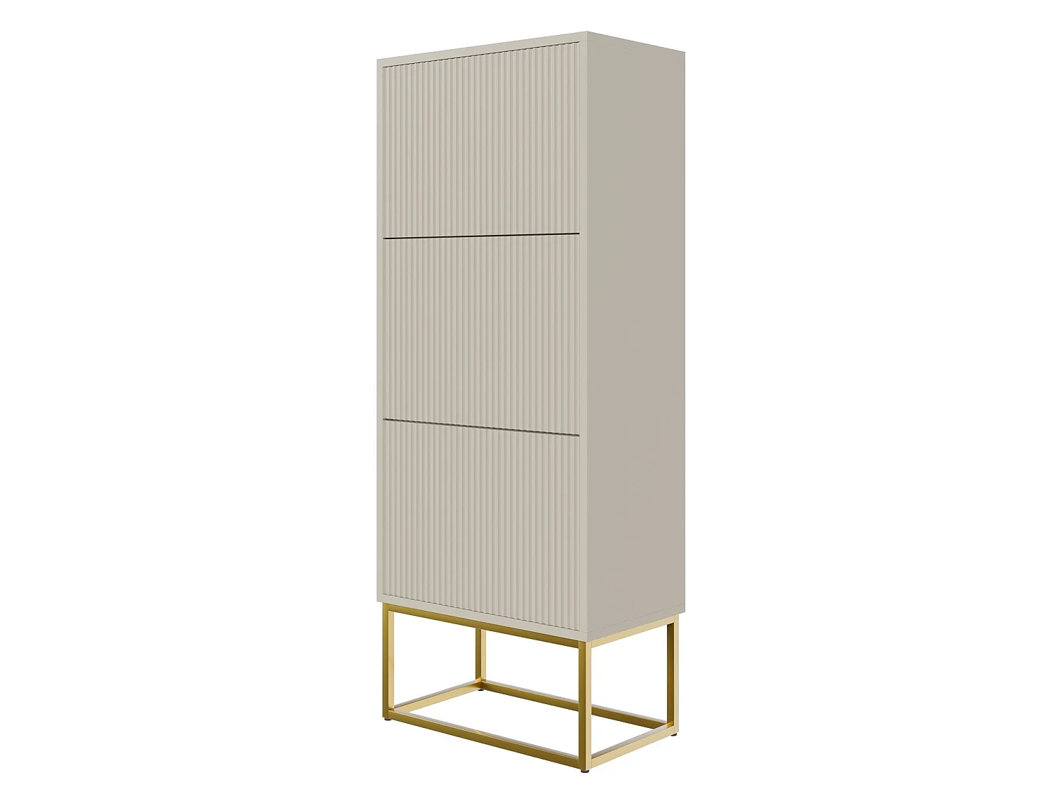 Meuble à chaussures - 3 portes - grège - pieds dorés - 50x30x125 cm - VELDIO
